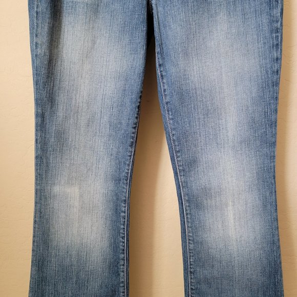 Blue 2 Medium Wash Pink Stitching Distressed Flare Denim Jeans - Picture 5 of 14